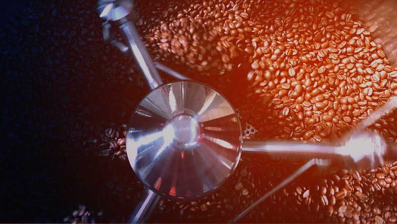 Coffee beans in INNOENVAS coffee roaster's cooling tray