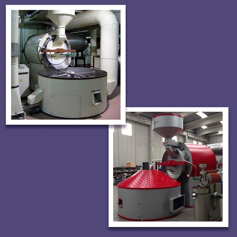 Difference between old coffee roaster in white and new in red colors.