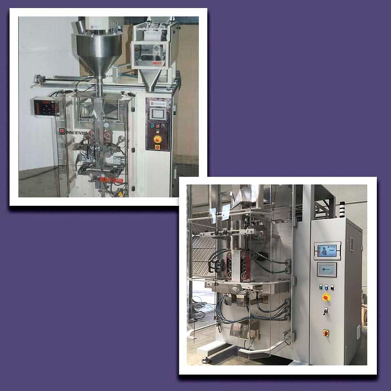 Old and new vertical packaging machine comparison photos.